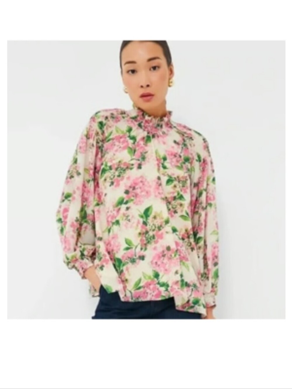 Tuckernuck Pink & Green Floral Ruffle-Neck Blouse